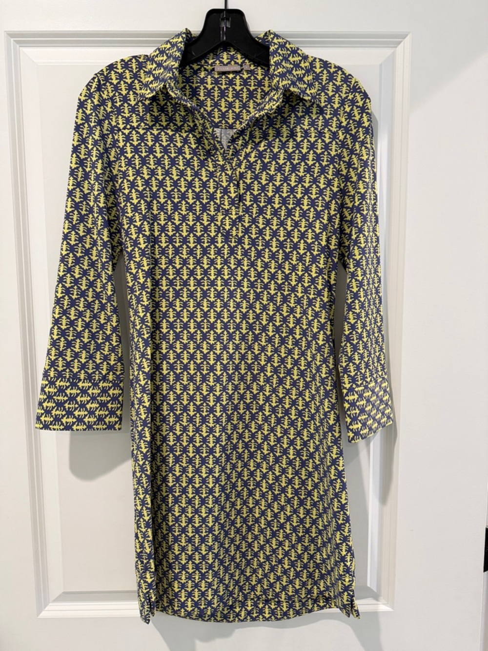 Yellow & Navy Patterned Collared Mini Dress